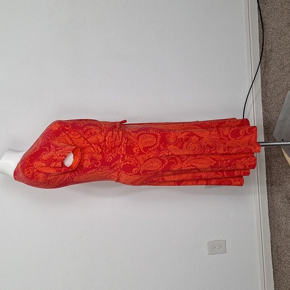 Land's End Red Flutter Sleeve Coquette Faux Wrap Cottagecore Midi Dress-16-18W - Picture 6 of 13